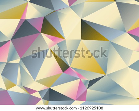 Pink gold blue triangles grid abstract polygonal background. Geometric low poly pattern, tile backdrop template. Rectangular banner background with triangle gradient polygons.