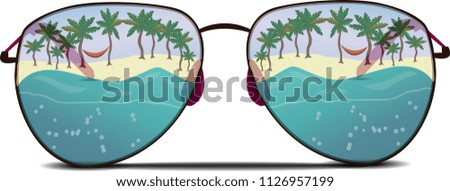 Sunglasses with seashore reflection