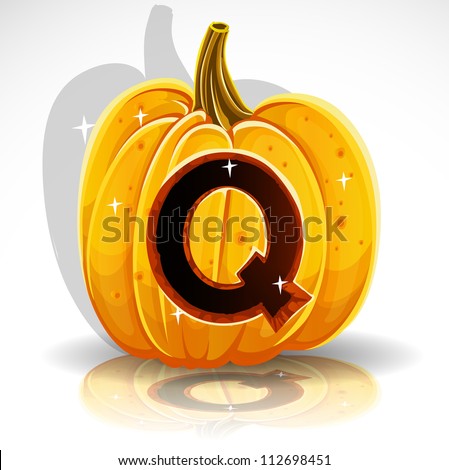 Happy Halloween font cut out pumpkin letter Q