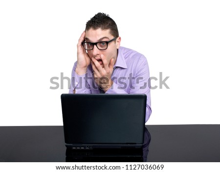 Stressed man on computer