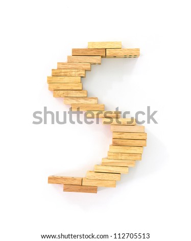 english alphabet  letters from wooden domino on white background, letter S