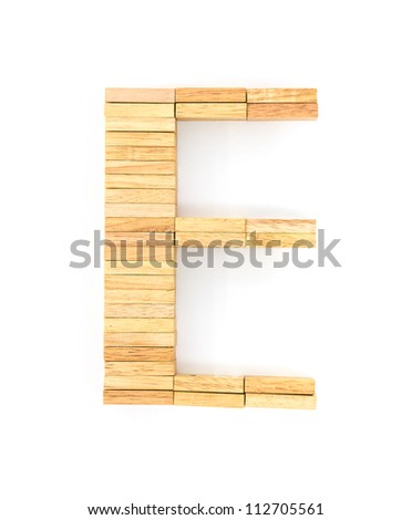 english alphabet  letters from wooden domino on white background, letter E