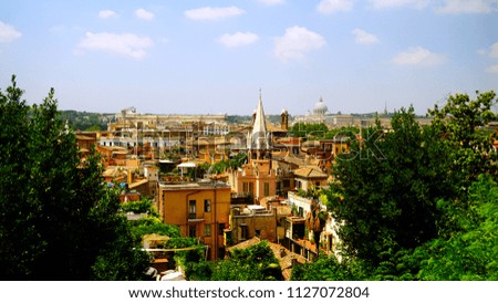 View of the roofs of Rome on a sunny day from the Pincio terrace