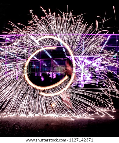 Tricks with fire fire show blur