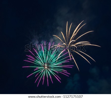 Independence day celebrating shooting fireworks in New Jersey, Summit, United States of America