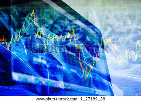 Double exposure Corn crop field season, stock trading computer screen and technical price chart with volatility Agricultural and commodities e-commerce online, wholesale, future trading market concept