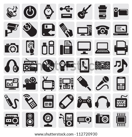 big set of electronic devices on gray Royalty-Free Stock Photo #112720930