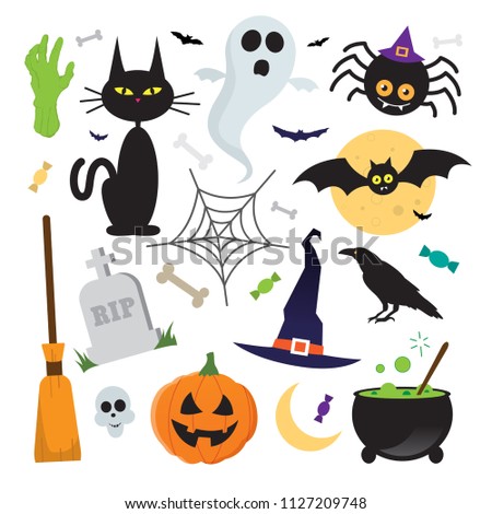 Halloween vector elements icons set on white background