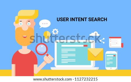 User intent search - Search engine optimization - Flat design conceptual illustration banner Royalty-Free Stock Photo #1127232215
