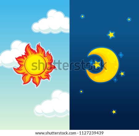Daytime and nightime scene illustration