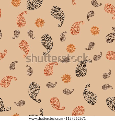 Dark Orange vector seamless abstract backdrop with leaves and flowers. Colorful abstract illustration with leaves in doodle style. Brand new style for your business design.