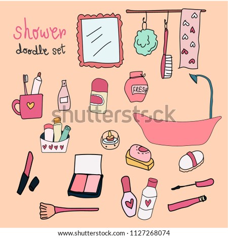 doodle hand drawn take shower girl set