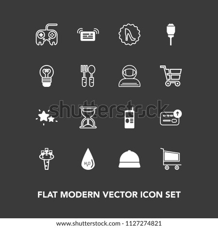 Modern, simple vector icon set on dark background with star, button, sky, fashion, street, timer, circle, cash, lantern, astronomy, arrow, drink, water, alcohol, elegance, glass, liquid, city icons