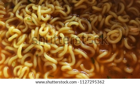 Close up noodle soup. red hot and spicy