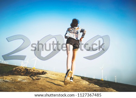 Creative picture of an Asian woman running in the open air