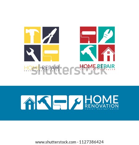 creative home repair concept, logo design template isolated on white background with space for your company text Royalty-Free Stock Photo #1127386424