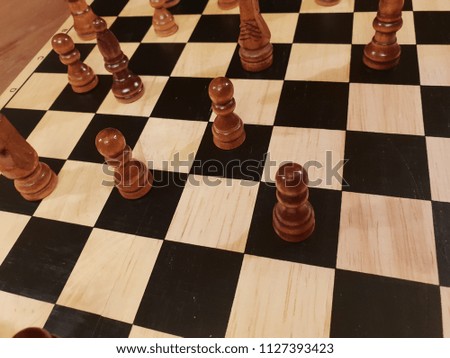 How to play wooden chess game. Board game of chess pieces and set. Improvisation of black and white chess. Different angle of chess. 