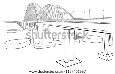 Hand drawn sketch vector illustration of Crimean bridge arks and road