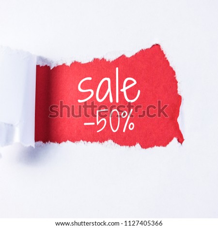 Banner Paper With Torn Edge Red Space For Text Announcement Or Advertisement Sale 