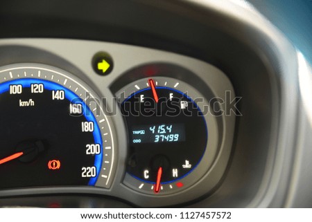 Close up dashboard of mileage car,selective focus.