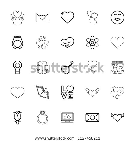 Valentine icon. collection of 25 valentine outline icons such as heart, flower, kiss emoji, heart with wings, love letter, rose. editable valentine icons for web and mobile.
