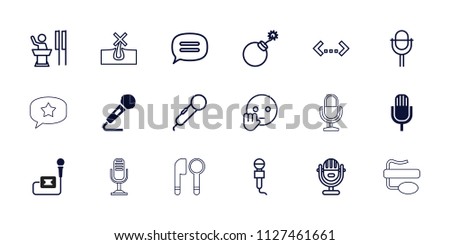 Speech icon. collection of 18 speech filled and outline icons such as no hair in skin, explosion, bye emot, microphone, quotation. editable speech icons for web and mobile.