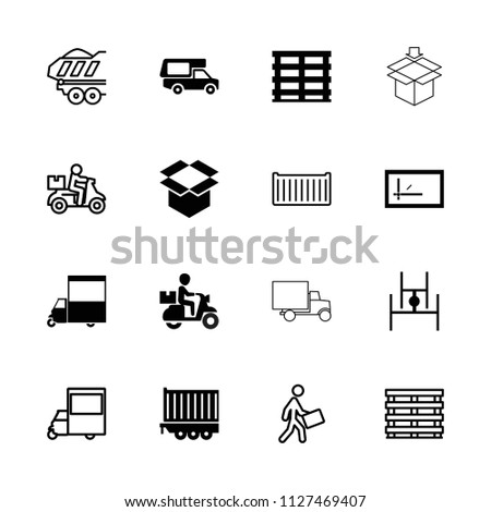 Deliver icon. collection of 16 deliver filled and outline icons such as van, cargo box, box, cargo trailer, delivery bike, courier. editable deliver icons for web and mobile.