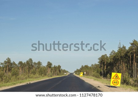 road signs road repairs in Russia