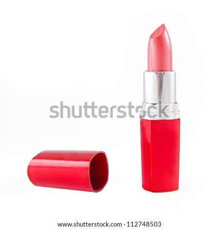 bright red lipstick isolated on white