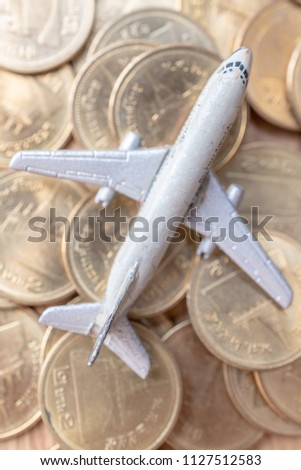 bitcoin with aeroplane.Business concept.