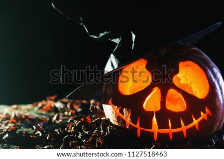 Halloween pumpkins at wood background for Hallowen Pumpkin Party 2018.