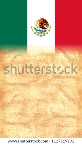MEXICO Flag on original vintage Parchment paper with space for your text or design