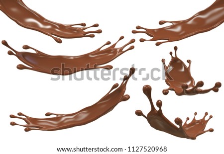 Chocolate splash set isolated on white background. 3D rendering.