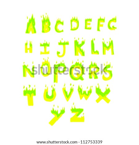 cartoon flaming green alphabet letters