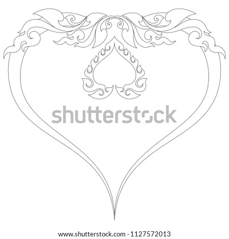 Abstract Swirl Floral Creeping Plant Heart and Bodhi Leaf Shaped, Southeast Asia Traditional Thai and Laos Artwork Style 