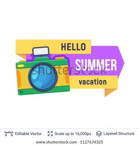 Summer badge isolated on white. Camera and ad text. Easy to edit vector label isolated on white.
