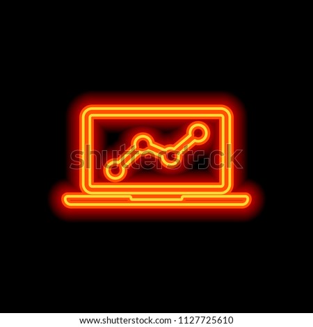 Finance graphic, grow. Orange neon style on black background. Light icon