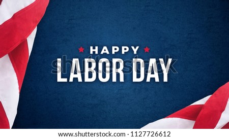 Happy Labor Day Text Over Dark Blue Background Texture with Patriotic American Flags Royalty-Free Stock Photo #1127726612