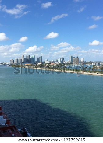 View of Miami skyline from a boat