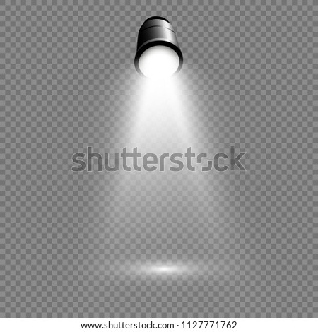 A light box with a white presentation platform on a transparent background with spotlights. Redectable vector illustration Royalty-Free Stock Photo #1127771762