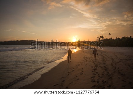 Beautiful sunset over the sea. Talalla beach, south of Sri Lanka, Asia