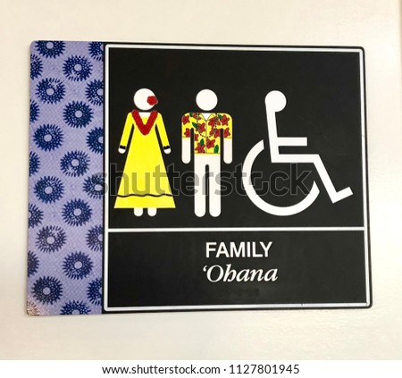Hawaiian-themed bathroom plaque.