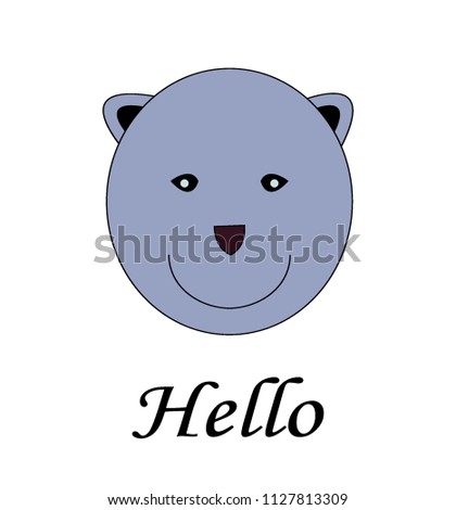 Blue color bear icon and hello text vector on white background