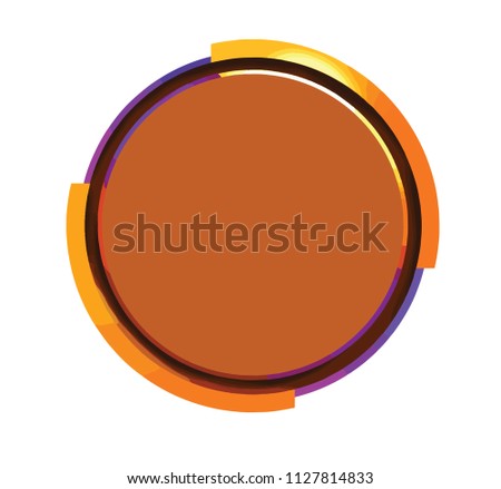 Orange round button on white background. Hand-drawn circle for text place, banner or message. Game interface mockup. Round blank vector illustration on white backdrop. Orange and violet icon isolated.