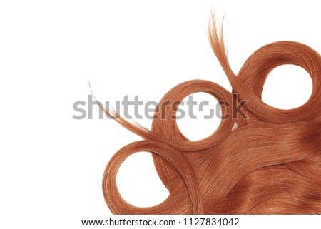 Red hair, isolated over white. Circles made from hair