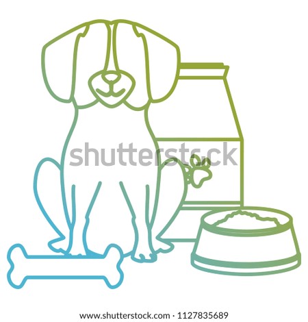 cute dog pet with food and bone character