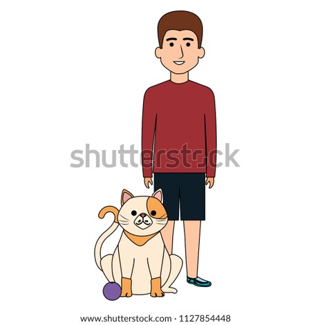young man with cat and ball