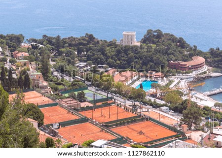 View of the tennis courts of Monaco from the mountain in a beautiful sunny day.