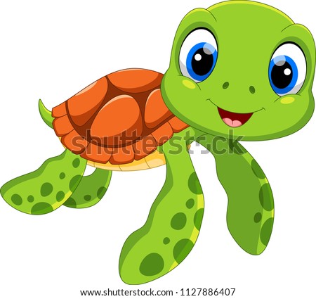 Cute sea turtle cartoon isolated on white background