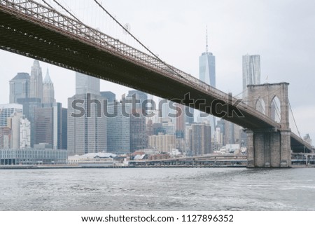 The Brooklyn Bridge and Manhattan skyline, seen from DUMBO, Brooklyn, New York City